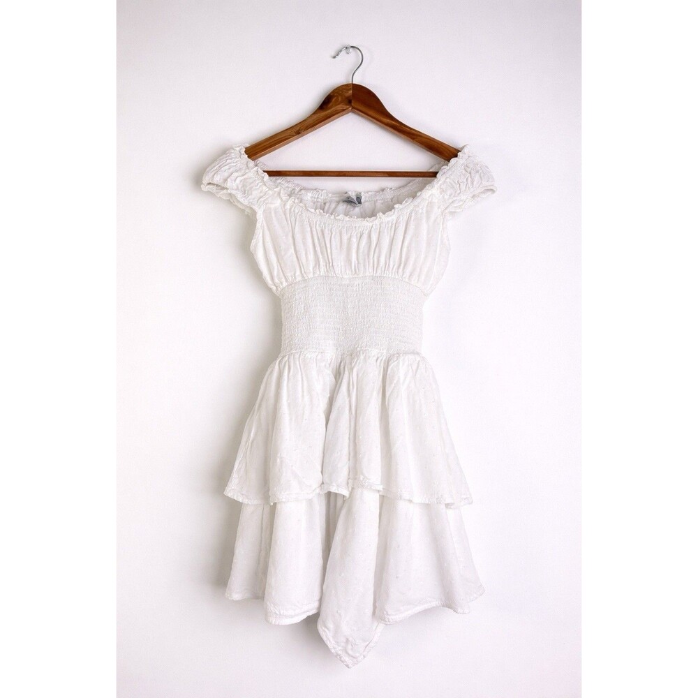 Princess Polly White Mini Dress Off Shoulder Ruffle Boho Tiered Size S